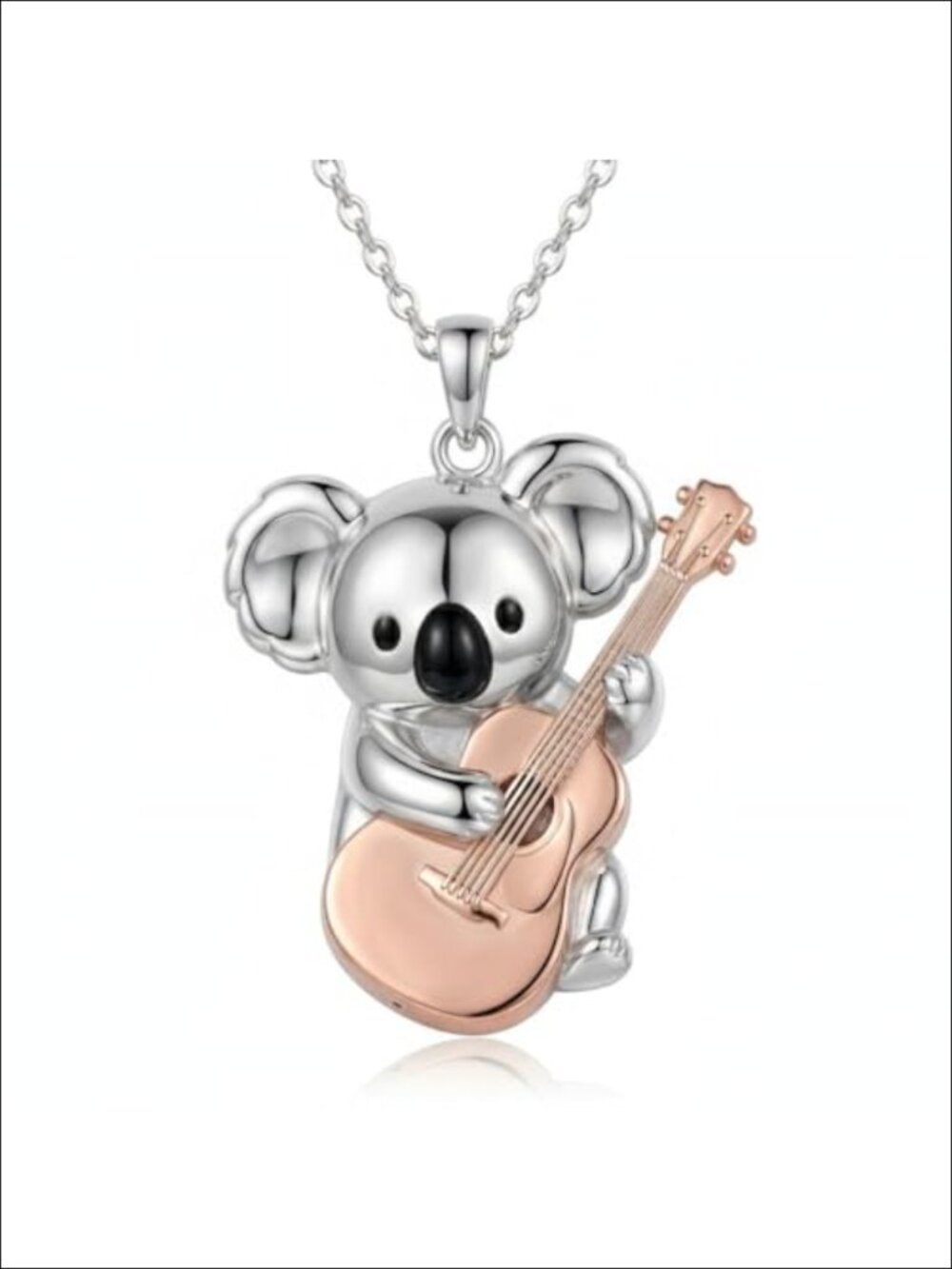 S925 Sterling Silver Koala Guitar Pendant Necklace Animal Jewelry Gift